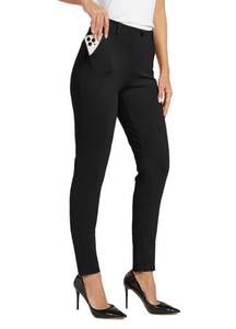 lot 4114 image: Willit Womens Yoga Dress Pants Skinny Work Slacks Slim Fit Stretch Office Casual Pants Regular 4 Pockets 30 Black XL