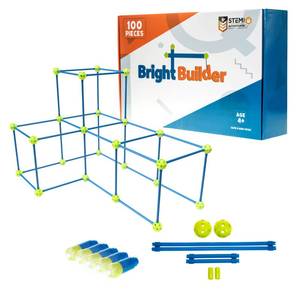 lot 4120 image: Intellio Toys Fort Building Kit for Kids 4-8 - 100 Pieces Plus 5 Light Set - DIY STEM Fort Making Set for Indoor & Outdoor Play - Large Creative Construction Set for Boys & Girls - Blue & Green