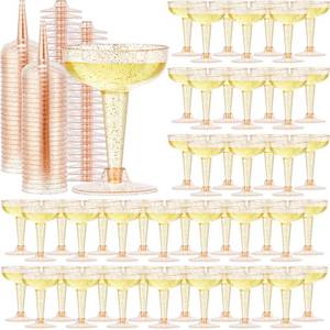 lot 4122 image: Tessco 100 Pack Plastic Champagne Glasses Plastic Coupe Glasses Cocktail Martini Glasses Disposable 4.5oz Plastic Champagne Coupe Stackable Champagne Cup for Wedding (Pink)