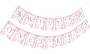 lot 4128 image: Winter Onederland 1st Birthday Banner for Girl Pink Silver Snowflake Winter Wonderland Party Decorations Winter Themed 1st Birthday Party Supplies