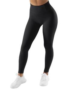 lot 4136 image: SUUKSESS Women No Front Seam Buttery Soft Workout Leggings Ruched High Waisted Tummy Control Yoga Pants (Black, L)