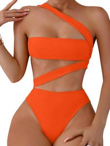 lot 4137 image: Lilosy Cute Cutout One Shoulder Piece Swimsuit Bikini High Waist Bathing Suit Women Monokini Bright Orange X-Large