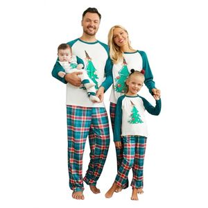 lot 4138 image: Honwenle Family Christmas Pjs Matching Sets Christmas Pajamas Cute Christmas Tree Printed Top and Plaid Pants Sleepwear for Family Holiday Xmas Green Tree