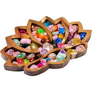 lot 4140 image: Vesici Lotus Crystal Tray for Stones Crystals and Healing Stones Flower Wooden Crystal Storage Holder Tray Lotus Shape Decorative Display Trays Crystal Organizer Bowl for Jewelry Stones Decor