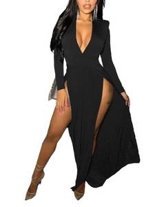 lot 4147 image: LYANER Womens Sexy Deep V Neck High Split Side Long Sleeve Long Cocktail Dress Dark Green# X-Large