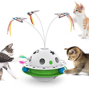 lot 4153 image: Tyasoleil 3 in 1 Smart Cat Toys, Interactive Cat Roly Poly Toy, Electric Indoor Kitten Toys, Fluttering Butterfly,Random Whack-A-Mole Mice, Dual Power Supplies, Auto OnOff (Green)