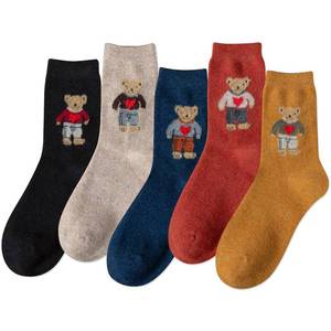 lot 4195 image: IIG Cute Warm Wool Socks for Women Super Cozy Thick Crew Winter Socks Gifts, 4 Pairs (Plush Bear- 4 Pairs)