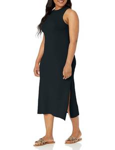 lot 4197 image: The Drop Womens Gabriela Halter Neck A-Line Side Slit Maxi Dress, Black, 2X Plus Size