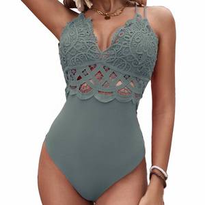 lot 4199 image: BSXIJIE Womens Bodysuit Sexy Lace Deep V Neck Country Concert Outfits Bodysuit With Spaghetti Strap Snap Crotch Tops (Green Medium)