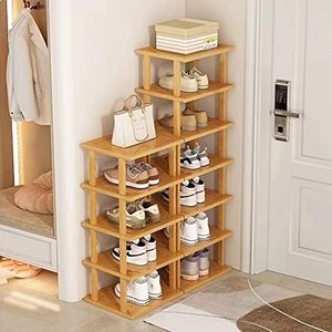 lot 4902 image: Bamboo Shoe Rack 12 Tier- Vertical Shoe Rack for Small Spaces, Tall Narrow Shoe Rack Organizer for Closet Entryway Corner Garage and Bedroom,Skinny Shoe Shelf with Free Stackable DIY