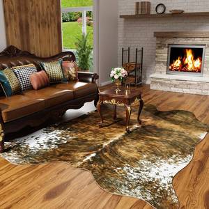 lot 4904 image: AROGAN Premium Faux Cowhide Rug, Durable and Large Size Cow Print Rugs, Suitable for Bedroom Living Room Western Decor, Faux Fur Animal Cow Hide Carpet, (Saddle Brown, 158x140cm  5.2x4.6 Feet)