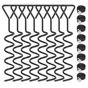 lot 4908 image: Trampoline Stake Anchor Corkscrew Shape Steel Stakes Anchor Kit Spiral Ground Anchors Trampoline Part 8 Pack (Black)