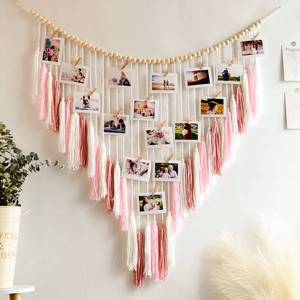 lot 4925 image: JOBOSI Warm pink wall hanging with Wood Bead Tassel pendant Decoration, bohemian wall hanging, bedroom, living room, kitchen decoration, girls room decoration, gifts for women