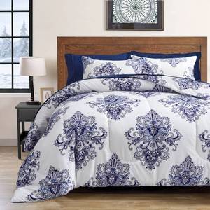 lot 4932 image: Flysheep Damask Bed in a Bag 6 Pieces Twin for Kids, Bohemian Blue Geometric on White, Microfiber Comforter Sheet Set (1 Comforter, 1 Flat Sheet, 1 Fitted Sheet, 2 Pillow Shams, 1 Pillowcase)