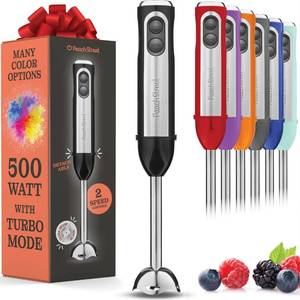 lot 4936 image: Powerful Immersion Blender, Electric Hand Blender 500 Watt with Turbo Mode, Detachable Base. Handheld Kitchen Gadget Blender Stick for Soup, Smoothie, Puree, Baby Food, 304 Stainless Steel Blades