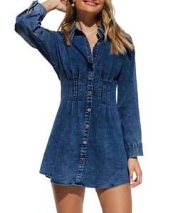 lot 4937 image: KDF Summer Denim Dress for Women Long Sleeve Slim Fit Jean Dresses for Women 2024 Casual Mini Dress Navy Blue Size Medium Size 8 Size 10
