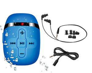 lot 4942 image: Sewobye Waterproof MP3 Player for Swimming, Waterproof Headphones with Short Cord, mp3 Waterproof Swimming Underwater 3 Meter, Shuffle Feature (Blue)