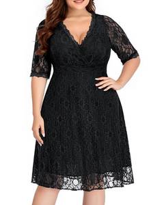 lot 4946 image: Plus Size Dresses Wedding Guest Black Cocktail Funeral Women Semi Formal Evening Party Summer Lace V Neck Midi 18W