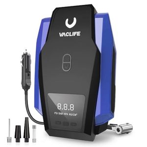 lot 4950 image: VacLife Tire Inflator Portable Air Compressor - Air Pump for Car Tires, 12V DC 100PSI Tire Pump for Bikes with LED Light, Digital Pressure Gauge, Car Accessories, Blue (VL701)