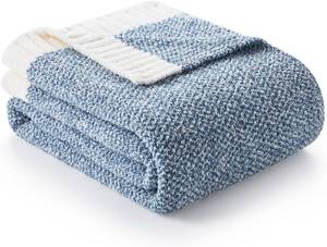 lot 4960 image: Snuggle Sac Queen Size Bed Blanket Heather Blue, Reversible Super Soft Microfiber Blankets Warm Cozy Knit Fuzzy Plush Bed Blankets, Blue, Queen 90x90 inches
