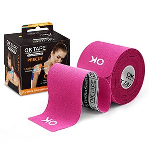lot 4969 image: OK TAPE Kinesiology Tape 10 inches Precut, 20 Strips, Cotton Elastic Athletic Tape Latex Free, 2inch x 16ft, Pink