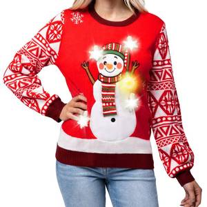 lot 4970 image: JOYIN Adult Christmas Snowman Ugly Sweater LED Light Up Xmas Sweater Built-in Light Bulbs Novelty Pullover for Women Men Party Fun (Red, Small)