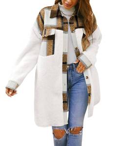 lot 4973 image: FSHAOES Womens 2023 Winter Coats Fuzzy Fleece Long Jackets Plaid Shacket Button Down Shirts Lightweight Outwear Cardigan XL