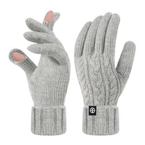 lot 4974 image: MA COWCF Winter Womens Cable Knit Gloves with Touchscreen figer hole Cashmere Elastic Thermal Warm Gloves for Cold weather (beige)