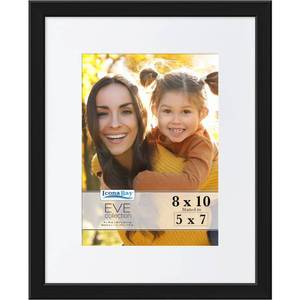 lot 4983 image: Icona Bay 8x10 Black Picture Frame wRemovable Mat to 5x7, Modern Double-Beveled Frame, Tabletop or Wall Mount, Eve Collection
