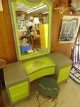 Green & Gray Painted Vanity w/ mirror, chair included 49