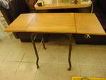 Small wooden drop-leaf table with metal legs, 36