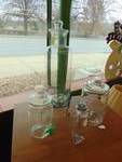 (4) ct. lot Glass decanter and assorted sized Jugs; (3) Water jugs with spigots, some with stands, (1) glass decanter