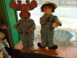 (2) ct. lot handmade wooden cut-out porch sitters, Moose, kid, approx 33