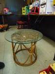 Wood and rattan Table w/ glass top 24