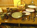 (15) ct. mixed lot metal candle holder, cake plate, shelves and more