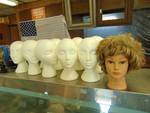 (10) ct lot; (1) mannequin head with hair, (7) styro-foam heads