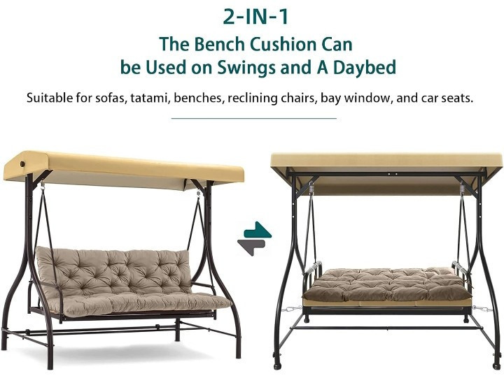 lot 35387 image: Zacammy Swing Replacement Seat Cushions, 2-3 Seater Bench Cushions for Outdoor Furniture with Backrest, Garden Recliner Seat Cushions Waterproof Sofa Pads