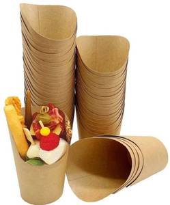 lot 10014 image: Approx 96 Disposable French Fries Holder 14 oz Take out Party Baking Supplies Waffle Paper Popcorn Sandwich Ice Cream Holder Cup Kraft Paper Container for Wedding Party Food Cones