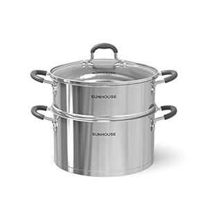 lot 10027 image: SUNHOUSE - 5.5 Quarts Multipurpose Stock Pot & Steamer Pot with PFOA-free, 1810 Stainless Steel Steam Pot for Cooking Vegetables, Seafood - Cooking Pot with Lid Suitable for Soups, Stews and Pasta (B09QMBZF2C)