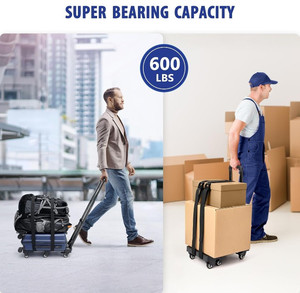 lot 10035 image: KEDSUM Upgraded Folding Hand Truck, 600lbs Heavy Duty Foldable Dolly Cart, Adjustable Handle Luggage Cart, Utility Cart with 6 Wheels & 2 Lashing Straps for Airport, Travel, Moving, Shopping, Office