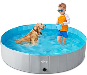 lot 10036 image: Portable Hard Plastic Swimming Pool, Foldable & Durable. Collapsible Dog Bath Tub, Outside Kiddie Pool, Pool for Dogs Puppies & Kids