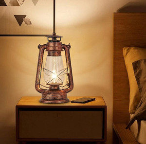 lot 10039 image: CROSSIO Rustic Lantern Table Lamps, Vintage Lamp for Living Room, Old Fashioned Bedside Nightstand Light Plug in Desk Lamps for Bedroom