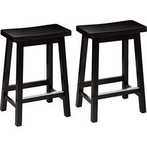 lot 10042 image: Amazon Basics Solid Wood Saddle-Seat Kitchen Counter-Height Stool - 2-Pack, 24-Inch Height, Black (B07L6KM74G) - Retail $113.58