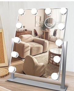 lot 10047 image: Hollywood Vanity Mirror with Lights, 12 Dimmable LED Bulbs Lighted Makeup Mirror with Detachable 10X Magnification Mirror, 1000mAh Rechargeable, 3 Color Lights, Touch Control