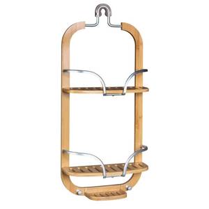 lot 10049 image: NeverRust LockTop Aluminum and Bamboo Over the Shower Caddy Satin Chrome - Zenna Home - Retail $76.15