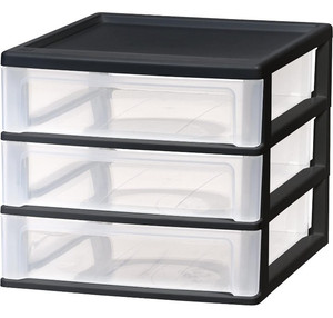 lot 10078 image: Medium 3-Drawer Stacking Desktop Organizer, 1 Pack, Plastic Drawer Storage Container for Stationery Art Craft Supplies Kitchen Office Garage and Small Business Organization, Black