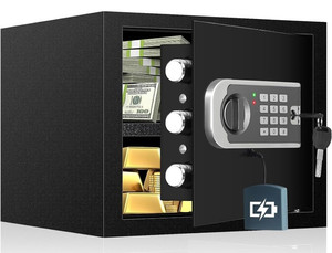 lot 10082 image: 1.2 Cuft Small Fire Proof Home Safe Box, Electronic Security Digital Safe Box With Programmable Keypad, Removable Shelf, Combination Lock Fireproof Safe For Cash Jewelry Document Firearm Medicines