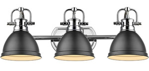 lot 10087 image: Golden Lighting 3602-BA3 CH-BLK Duncan Bath Fixture, Chrome with Matte Black Shades