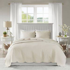 lot 10088 image: Madison Park 3pc FullQueen Genoa Scalloped Edge Reversible Coverlet Set Ivory
