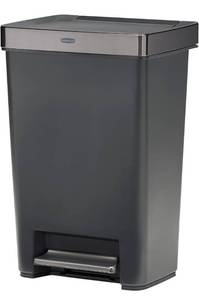 lot 10098 image: Rubbermaid Premier Series III Step-On Trash Can for Home and Kitchen, with Stainless Steel Rim, 12.4 Gallon